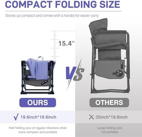 EVER ADVANCED Camping Directors' Chair with Side Table, Portable Folding with Compact Size, Heavy Duty Lawn Chair with Pocket for Camping, Lawn, Sports and Fishing, 400lbs, Purple