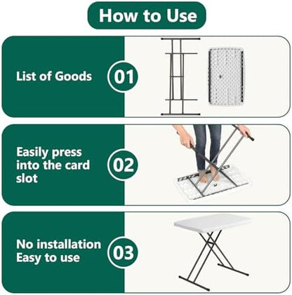 Folding Table- Small Desk Adjustable Height TV Tray for Laptop, Couch, Camping - Heavy Duty Utility Foldable Table for Small Spaces, No Assembly Required, White Granite (White, 30in-2pack)