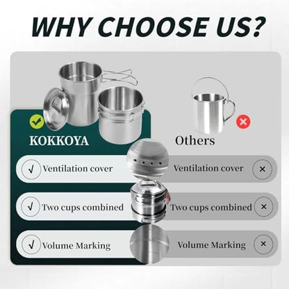 KOKKOYA Stainless Steel Camping Cups Mug Small Backpacking Bush Pot Set