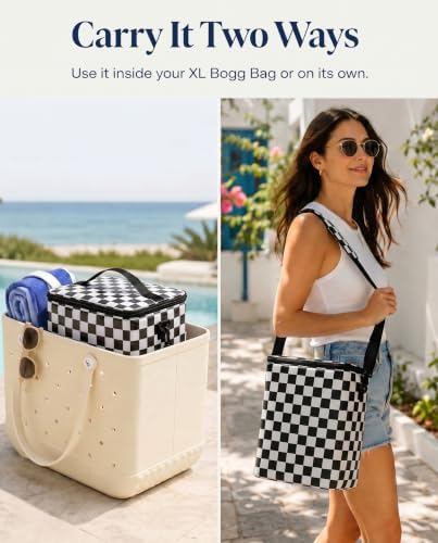 Insulated Cooler Organizer Insert Compatible with XL Bogg Bag,2-in-1 Dry-Wet Separate Tote Insert Leakproof Cooler&Mesh Storage Bag,Bogg Bag Accessories for Beach,Camping