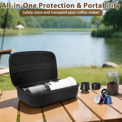Portable Coffee Maker for Travel & Camping, Portable Espresso Maker with Bag, Rechargeable Cordless Battery Operated Coffee Makers for Ground Coffee, NS Capsule RV, Hiking, Office(White)