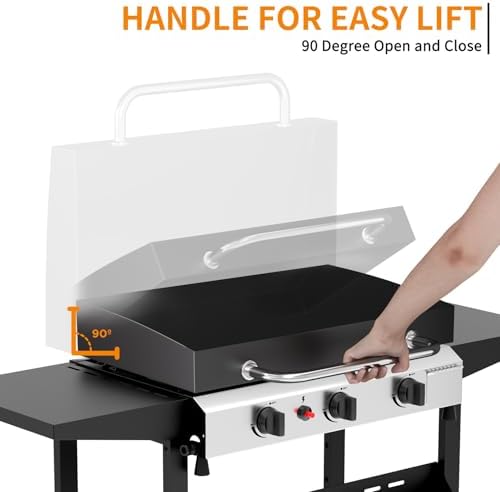 3 Burner BBQ Gas Griddle with Hood, 25.6 Inch Flat Top Grill, Silver