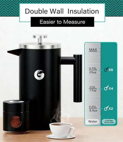 Coffee Gator French Press Coffee Maker 34 oz, Non-Toxic, Black