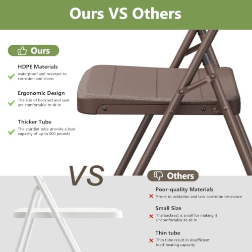 2 Pack Folding Table and 4 Pack Folding Chair, No Assembly Portable Folding Table and Chairs Set, Heavy Duty Event Foldable Table and Chairs Set for Outdoor, Camping, Picnic, Dining, Indoor(Brown)