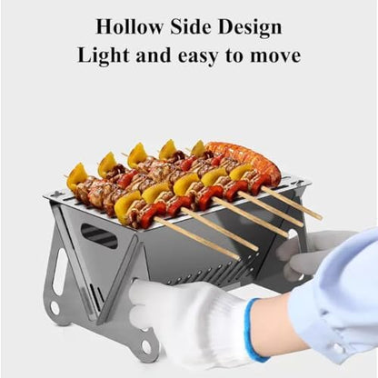 WINB Portable Folding BBQ Grill with Carry Bag for 1-2 People - Mini Charcoal Grill for Camping, Compact Stainless Steel Fire Pit, Outdoor Grill for Backyard, Hiking & Picnic (8.2X5.5 IN)