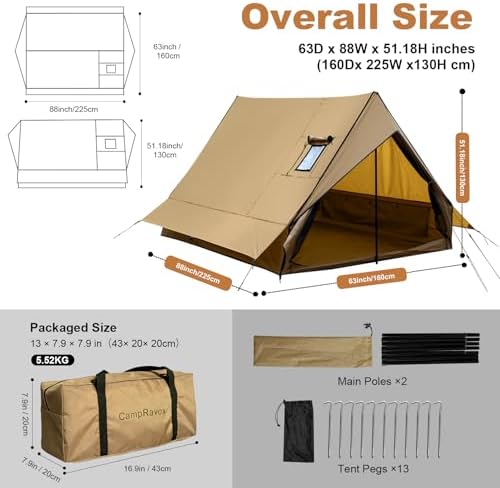 Hot Tent with Stove Jack, 4-Season Waterproof Chalet Tent, Easy Setup Weather-Resistant Shelter for Winter Camping & Outdoor Adventures
