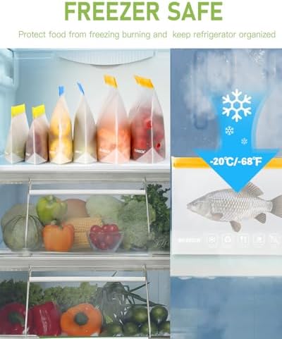 IDEATECH Food Storage Containers, BPA Free PEVA Reusable Gallon Freeezer Bags, Reusable Quart Size Sandwich Bag, Leakproof Baggies for Travel, Lunch, Healthy Food (8Gallon 6Quart 6Snack, Grey)