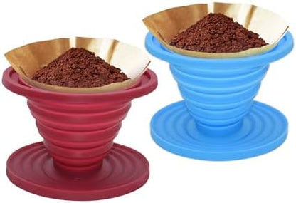 2 Pcs Collapsible Pour Over Coffee Dripper,Reusable Silicone Coffee Filter Holder,Food Grade Silicone,Suitable For Camping,Picnic,Party,Traveling,Office(Blue + Red)