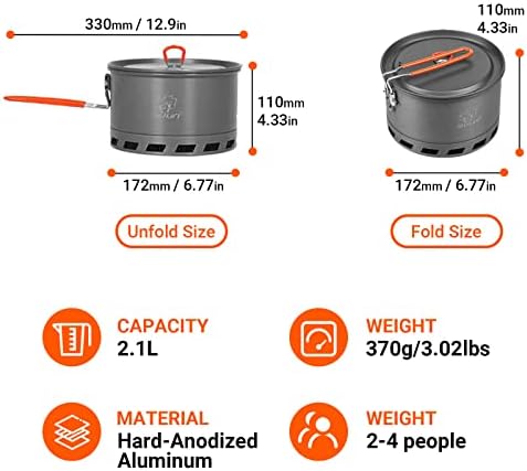 Bulin Camping Pot,2.1L High Efficiency Backpacking Camping Cooking Set