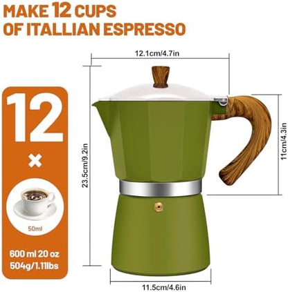 12 Cup Aluminum Espresso Stovetop Moka Pot Express Coffee Maker Percolator Italian Classic Mocha Coffee Machine for Italian and Cuban Cafe Brewing for Home & Camping 600ml 20oz