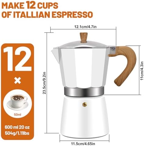 12 Cup Aluminum Espresso Stovetop Moka Pot Express Coffee Maker Percolator Italian Classic Mocha Coffee Machine for Italian and Cuban Cafe Brewing for Home & Camping 600ml 20oz