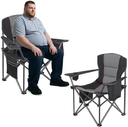 WEIDIORME 2 Pack Heavy Duty Oversized Camping Chair for Adults 400lbs w/Lumbar Support - Folding Chairs with Side Pocket, Cup Holder & Cooler Bag for Beach, Fishing, Lawn, Backyard Black