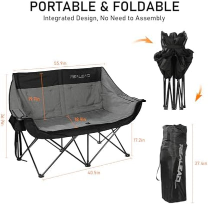 REALEAD Double Camping Chair Heavy Duty Camping Couch Support 650 lbs