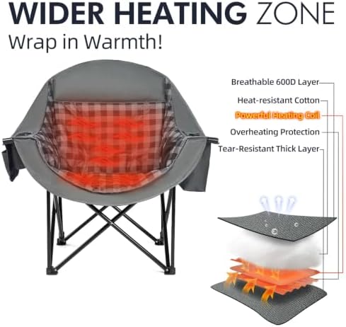 Heated Oversized Camping Chair 2 Pack - Heavy Duty Padded Outdoor Chairs