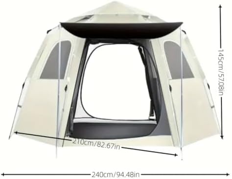 Pop Up Waterproof Camping Tent for 2 People with Sun Protection, Easy Set-Up, 2 Doors, 4 Windows, and 6-Sided Ventilation, Hexagonal