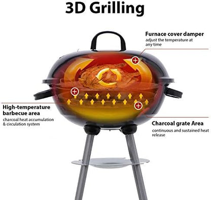 Charcoal Grill 18 inch Barbecue Grill with Waterproof Grill Cover for Outdoor Courtyard Picnic Camping Tailgating BBQ Kettle