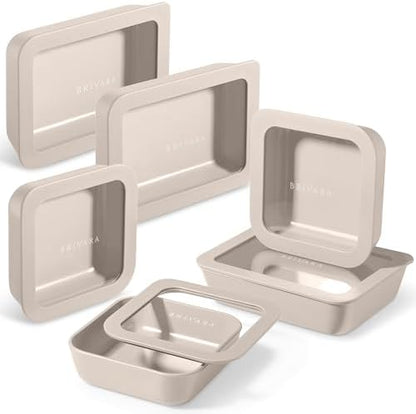 12-Piece Glass Meal Prep Containers Set with Lids (6 Containers + 6 Lids) | Microwave-Safe Airtight Seal, Oven-Safe Ceramic-Coated Glass | Zero Plastic, No PFAS/PFOA/BPA [Crema]