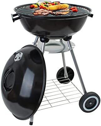 Alpine Cuisine Premium 22x33.9in Charcoal BBQ Grill Round for Outdoor Cooking, Barbecue Coal Kettle Bowl Grill Portable Heavy Duty Round with Legs Grilling for Tailgating Patio Backyard Camping,Black
