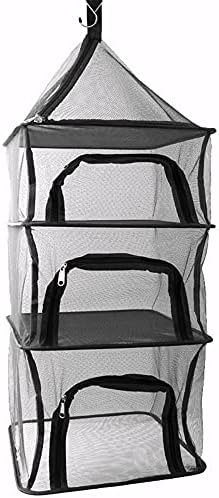 Desy & Feeci Camping Dry Net-4 Layer Outdoor Hanging Foldable Drying Rack, Camping Organizer Mesh Dryer Storage for Home Picnic BBQ Tableware/Dishes/Food/Vegetables/Fruit/Clothing (Black-Rectangle)