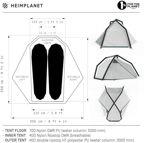 HEIMPLANET Original |FISTRAL V2, 1-2 Person Tent | Inflatable Camping Tent | Outer Tent and Tent Floor - 5000mm | No Tent Poles Required | Supports 1% for The Planet