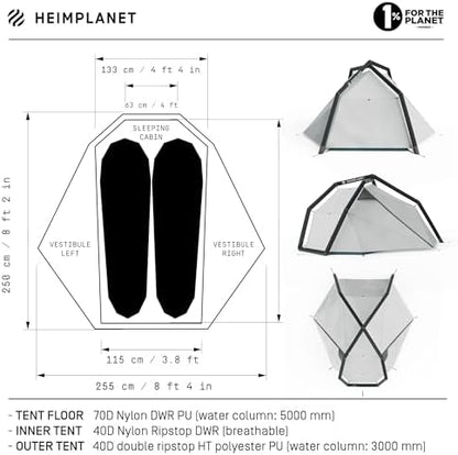HEIMPLANET Original |FISTRAL V2, 1-2 Person Tent | Inflatable Camping Tent | Outer Tent and Tent Floor - 5000mm | No Tent Poles Required | Supports 1% for The Planet