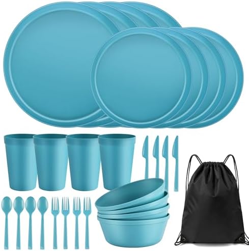 28 Piece Dinnerware Set for 4, Unbreakable Plates and Bowls Sets