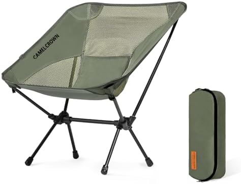 CAMEL CROWN Portable Camping Chair Lightweight Compact Folding Chair Mesh for Outdoor Camp Travel Beach Picnic Festival Hiking Backpacking Army Green