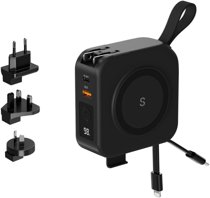 PowerPack Universal - 5 in 1 MagSafe Compatible Travel Charger | Universal Adapter | Travel Power Bank | Included Adapter Plug (Midnight Black)