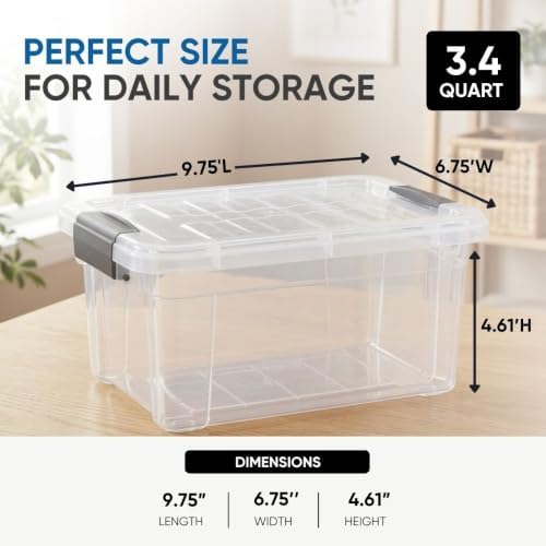 Superio 3.4 Quart Clear Plastic Storage Boxes with Lids, Stackable Organizer Containers, BPA-Free Storage Bins for Home, Office, School & Dorm, 1 Pack