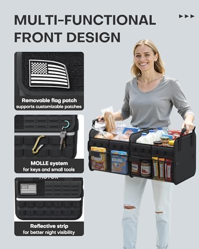 HOTOR Tactical Trunk Organizer - Car Storage with Front MOLLE Pockets