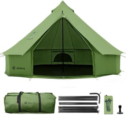 Canvas Bell Yurt Tent with Stove Jack, Waterproof Luxury 4 Season Tents for Family Outdoor Camping 100% Cotton Green Glamping Tents for Hunting, Partie, All Year Living
