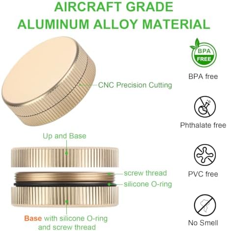 Metal Pill Case, 2Pack Aluminium Small Medication Containers for Pocket Purse, Travel Waterproof Vitamin Organizer Box, Portable Tiny Round Medicine Dispenser Caddy for Camping, Working - Gold
