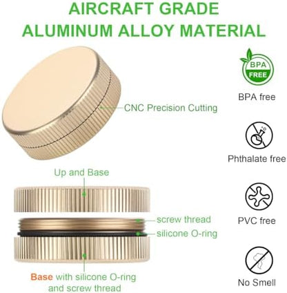 Metal Pill Case, 2Pack Aluminium Small Medication Containers for Pocket Purse, Travel Waterproof Vitamin Organizer Box, Portable Tiny Round Medicine Dispenser Caddy for Camping, Working - Gold