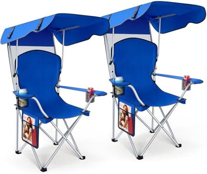 VTOY Portable Folding Camping Chair with Canopy, Outdoor Sun Shade Chair