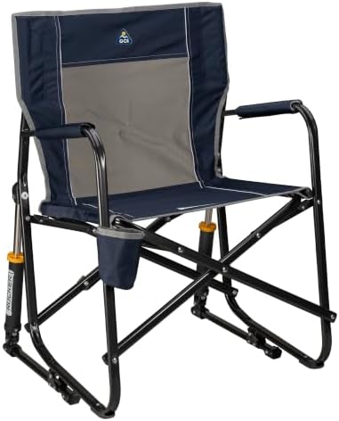 GCI OUTDOOR Freestyle Rocker Camping Chair | Portable Folding Rocking Chair with Solid, Durable Armrests, Drink Holder & Comfortable Backrest — Indigo Blue