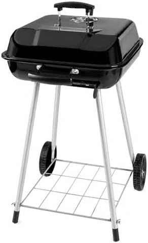 17.5 Inch Square Charcoal Grill with Wheels, Portable Outdoor BBQ Kettle