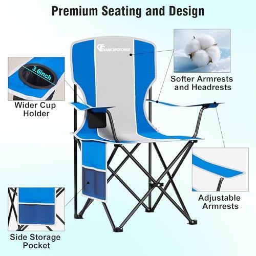 Camping Chairs, 300 LBS High Back Lawn Chairs Folding 2 Packs (Blue Gray)