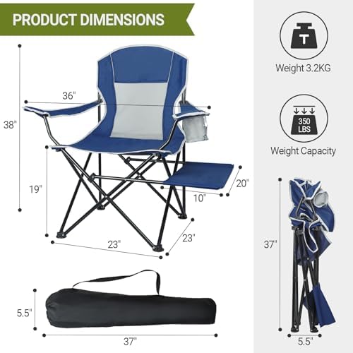 XGEAR 2-Pack Camping Chairs 350LBS Heavy Duty Folding Chair with Side Table