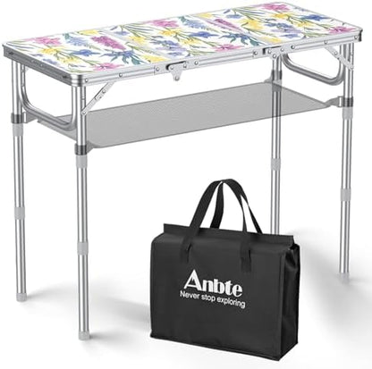Anbte 3ft Folding Camping Table, 3 Adjustable Height Max 27.5",Floral Bloom
