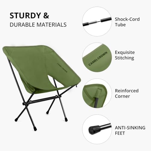 CAMEL CROWN Portable Camping Chair Lightweight Compact Folding Chair Mesh for Outdoor Camp Travel Beach Picnic Festival Hiking Backpacking (Green-1, 1 Pack)