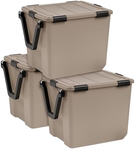 IRIS USA 3-Pack 106 Qt Storage Bins with Gasket Lids, Tan