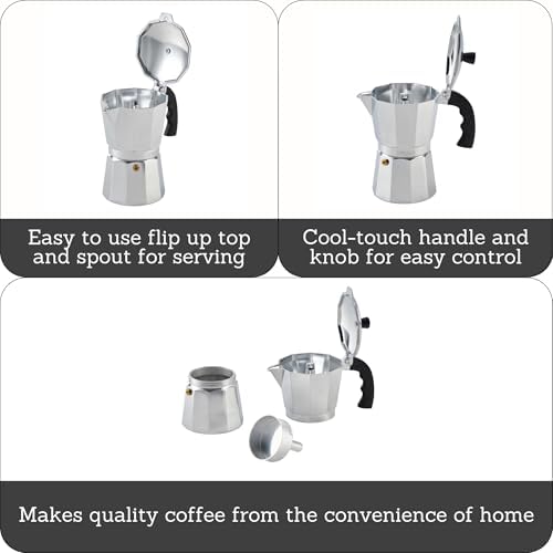 Imusa USA Aluminum Stovetop 6-cup Espresso Maker (B120-43V), Silver