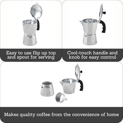 Imusa USA Aluminum Stovetop 6-cup Espresso Maker (B120-43V), Silver