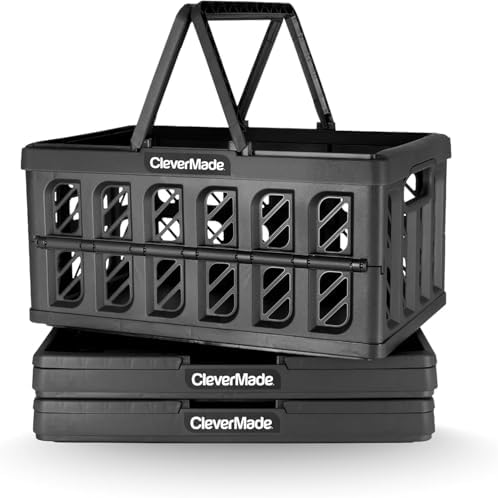 CleverMade Collapsible Shopping Basket (Recycled) - 24L - Obsidian (3PK)