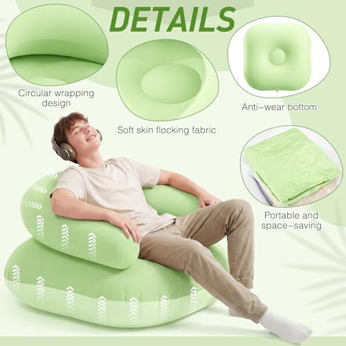 Novabright 2 Pcs Inflatable Chairs for Adults Blow Up Games Chairs Folding Portable Flocking Inflatable Sofa for Living Room Learning Camping Party (Mint Green)