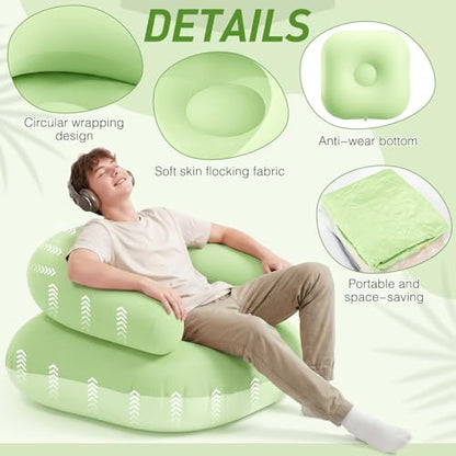 Novabright 2 Pcs Inflatable Chairs for Adults Blow Up Games Chairs Folding Portable Flocking Inflatable Sofa for Living Room Learning Camping Party (Mint Green)