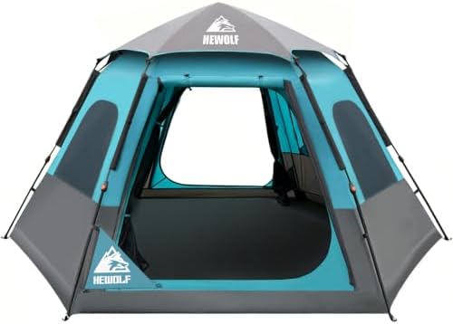Hewolf 2/3/4 Person Camping Tent - Instant Pop Up Waterproof 2 Doors Tent with Easy Setup | 3-Season Hexagonal Dome Design for Family, Hiking & Traveling