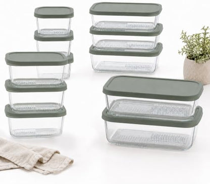 Glass Food Storage Containers with Lids - 22 Piece - 10.5 oz, 17.6 oz, 25.4 oz & 57.5 oz Sets Glass with BPA-Free Leak Resistant Stackable Lids - Microwave, Oven & Dishwasher Safe - Ideal - Soft Sage