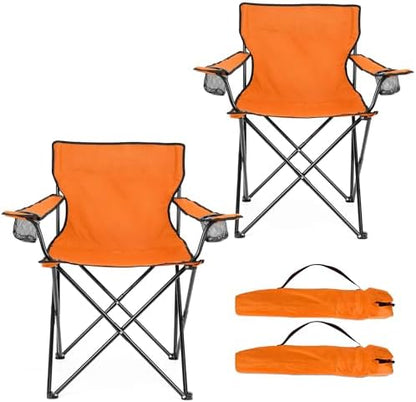 HaSteeL Camping Chair for Adults, Folding Beach Chair Set of 2, Large Foldable Portable Chair for Outdoors Fishing, Hiking, Sporting, Travel, Picnic, Lawn, Hold 275lbs & A Storage Bags (Orange)