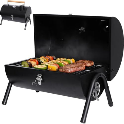 Portable Charcoal Grills with Thermometer, Heavy Duty Small BBQ Grill, Easy to Carry Compact Outdoor Camping Grill with Lid for Backyard Party Picnic Travel Hiking Beach Cooking